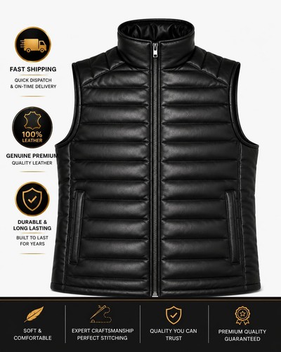 Men black leather puffer - black,